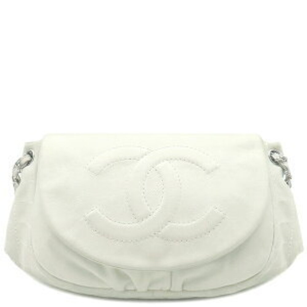 Chanel Half Moon Caviar Shoulder Bag White Coco Mark